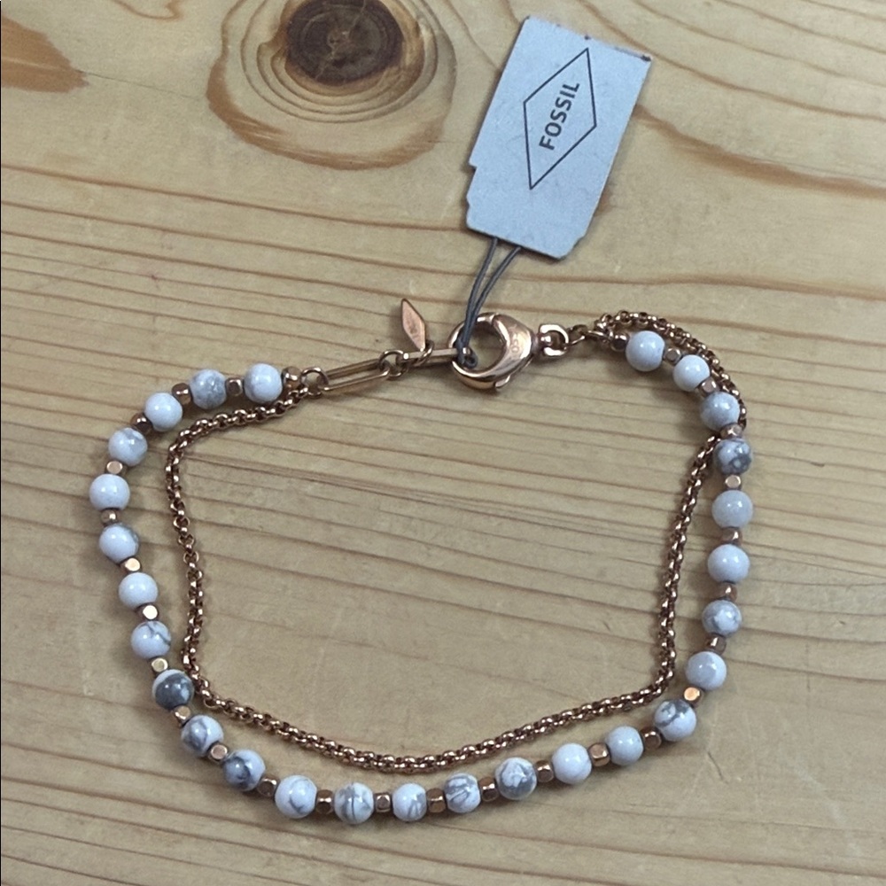 Fossil Women's Gold and Gray Beaded Bracelet